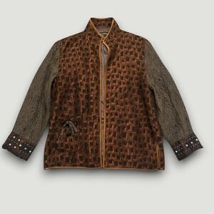 Exotic Jacket Womens M Brown Art to Wear Metallic Vtg Craftcore Brocade Eclectic